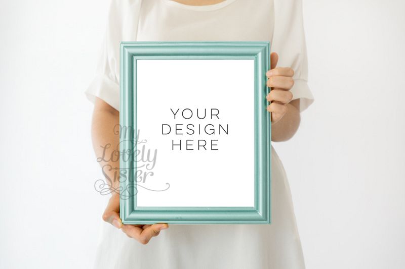 Green frame mock up, backgrounds for your artwork, minimalist mock up, Nursery Image Frame Photo, Kids Frame Photo, Poster Mockup 8x10 inchi example image 1