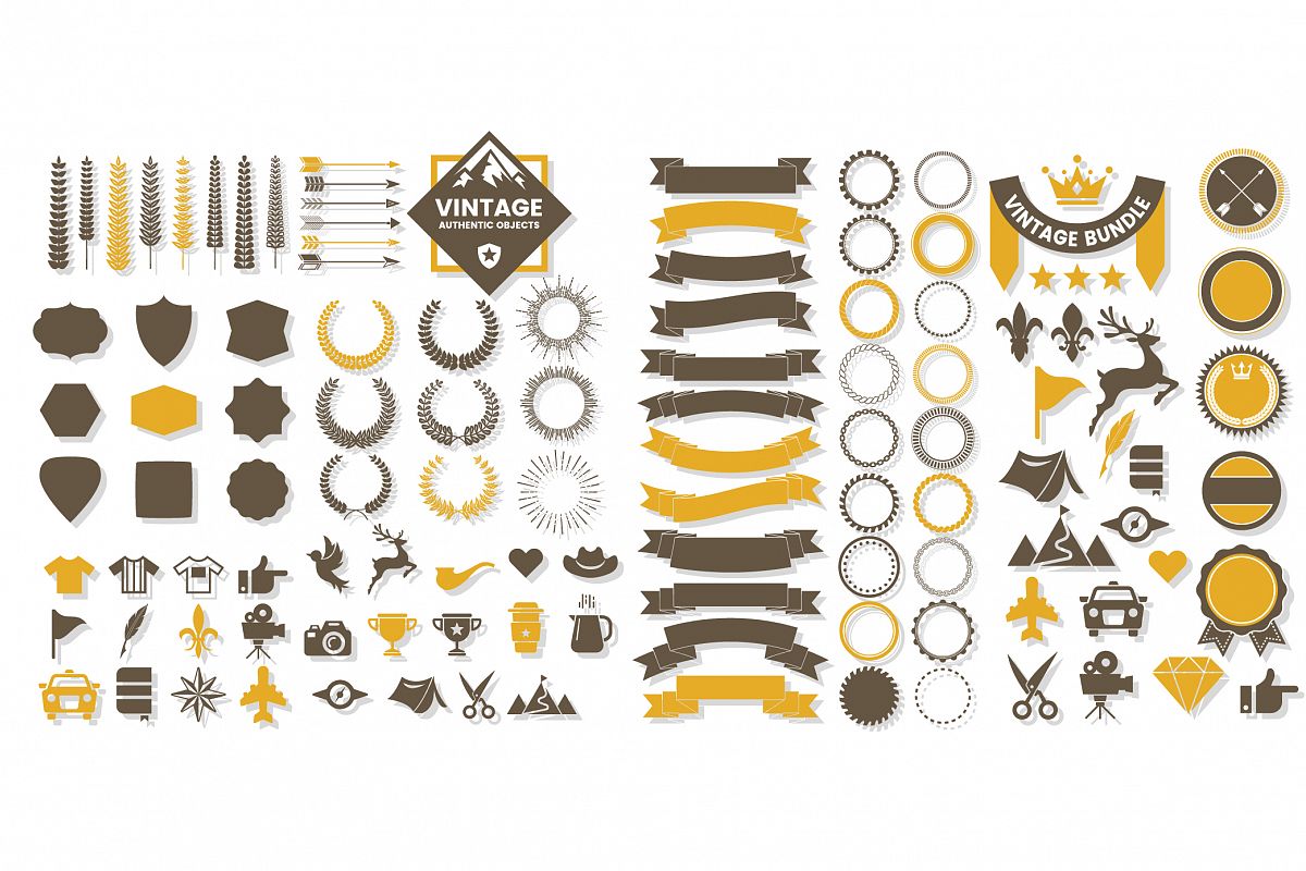 Vintage Badge & Objects Vector Set example image 1
