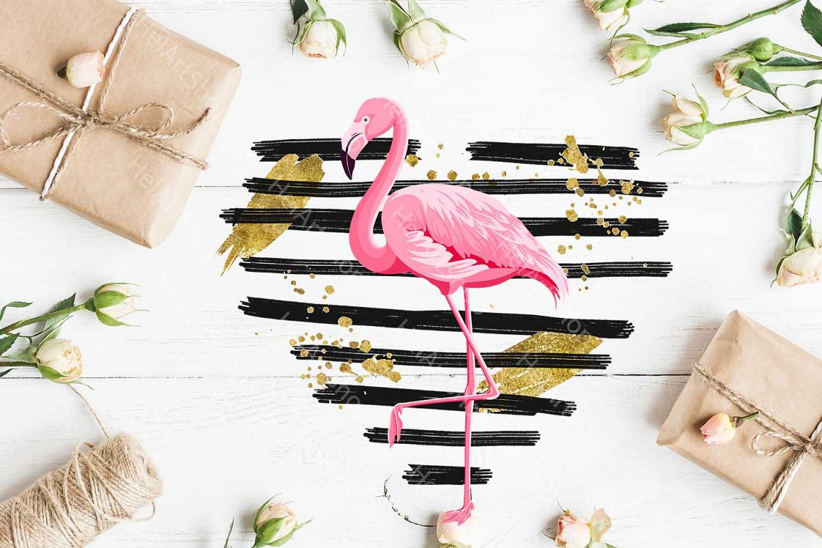 Flamingo png, Distressed Heart, Love Sublimation design example image 1