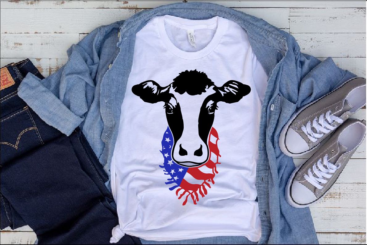 Cow Head whit Scarf US flag SVG Farm american heifer 1272s example image 1