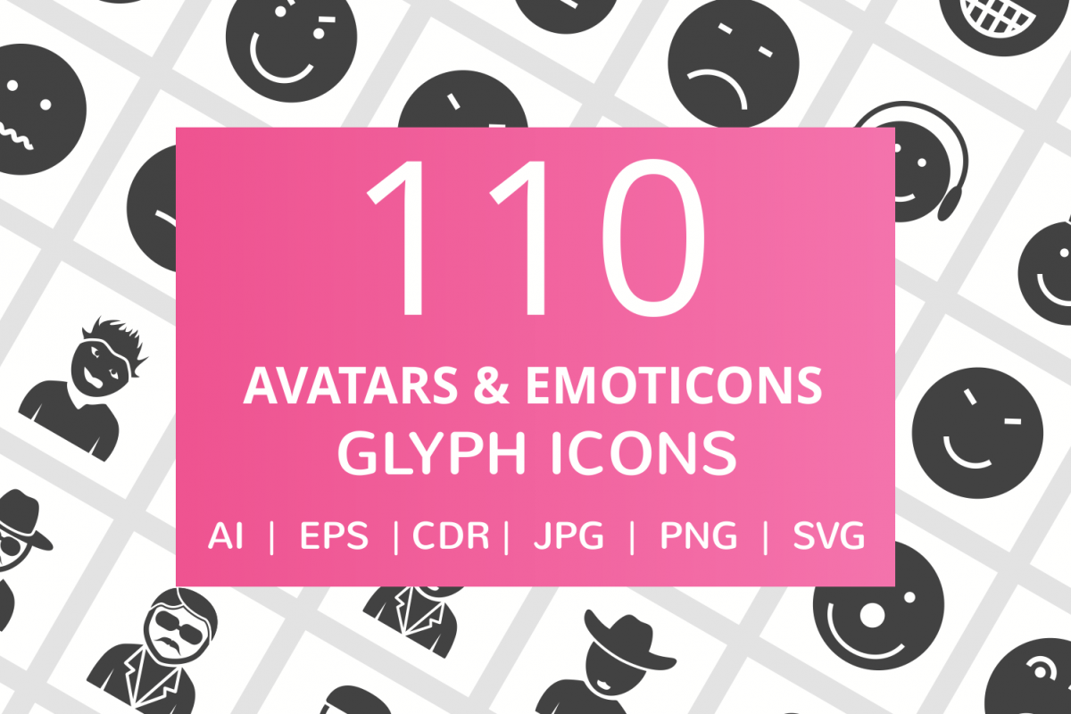 110 Avatars & Emoticons Glyph Icons example image 1