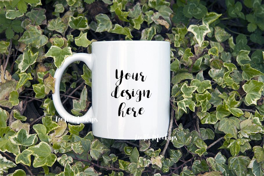 White Coffee 11oz mug mockup green forest nature cup template example image 1
