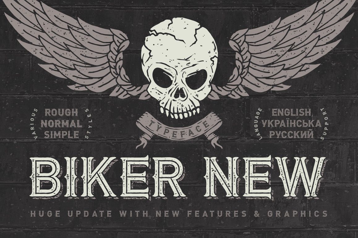 Biker Remastered font + graphics (1288) | Regular | Font Bundles