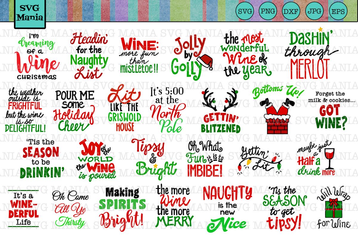 Funny Christmas Wine Glass SVG File Bundle, Holiday Wine SVG