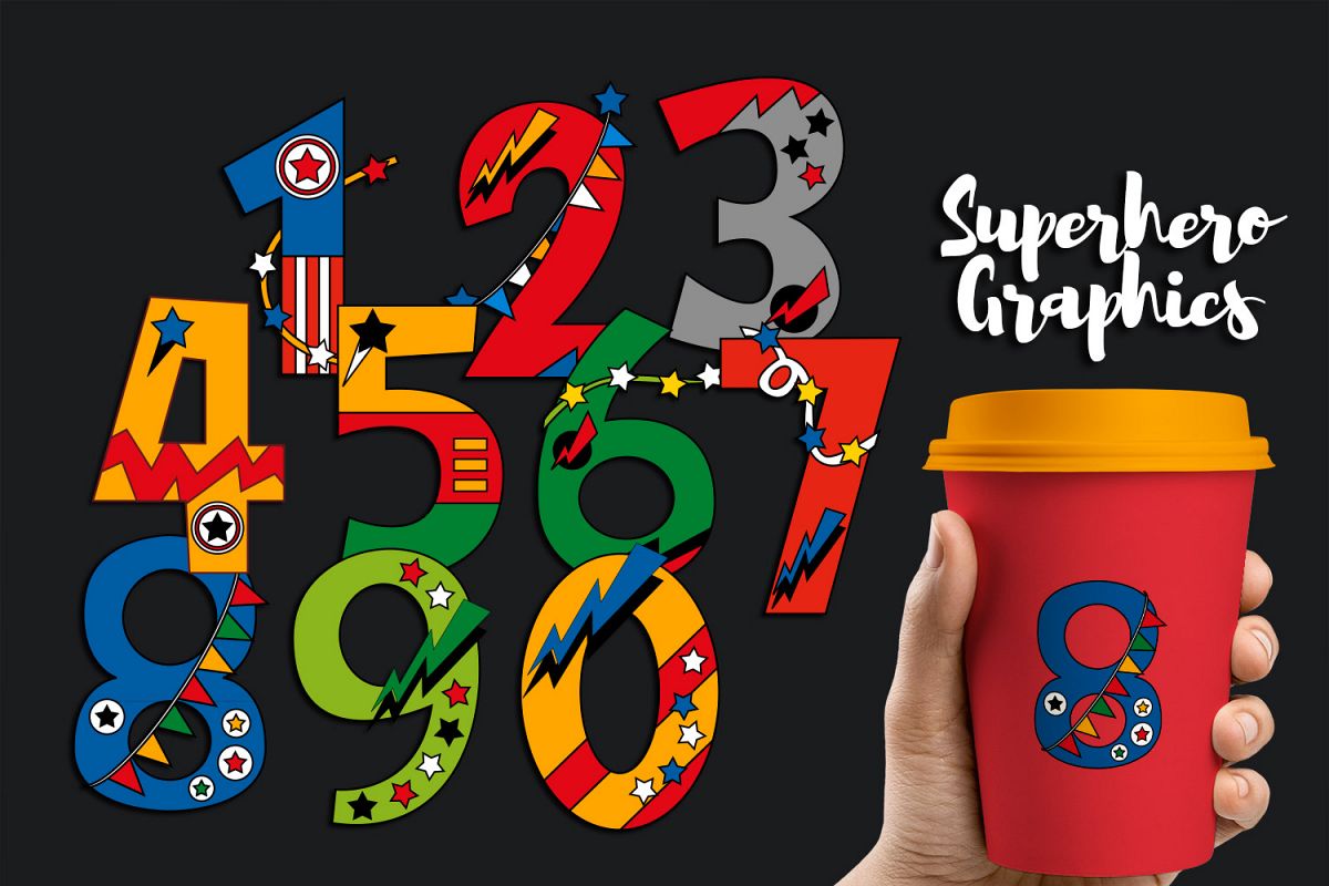 Numbers Superhero Graphic Illustration 80010 Illustrations Design