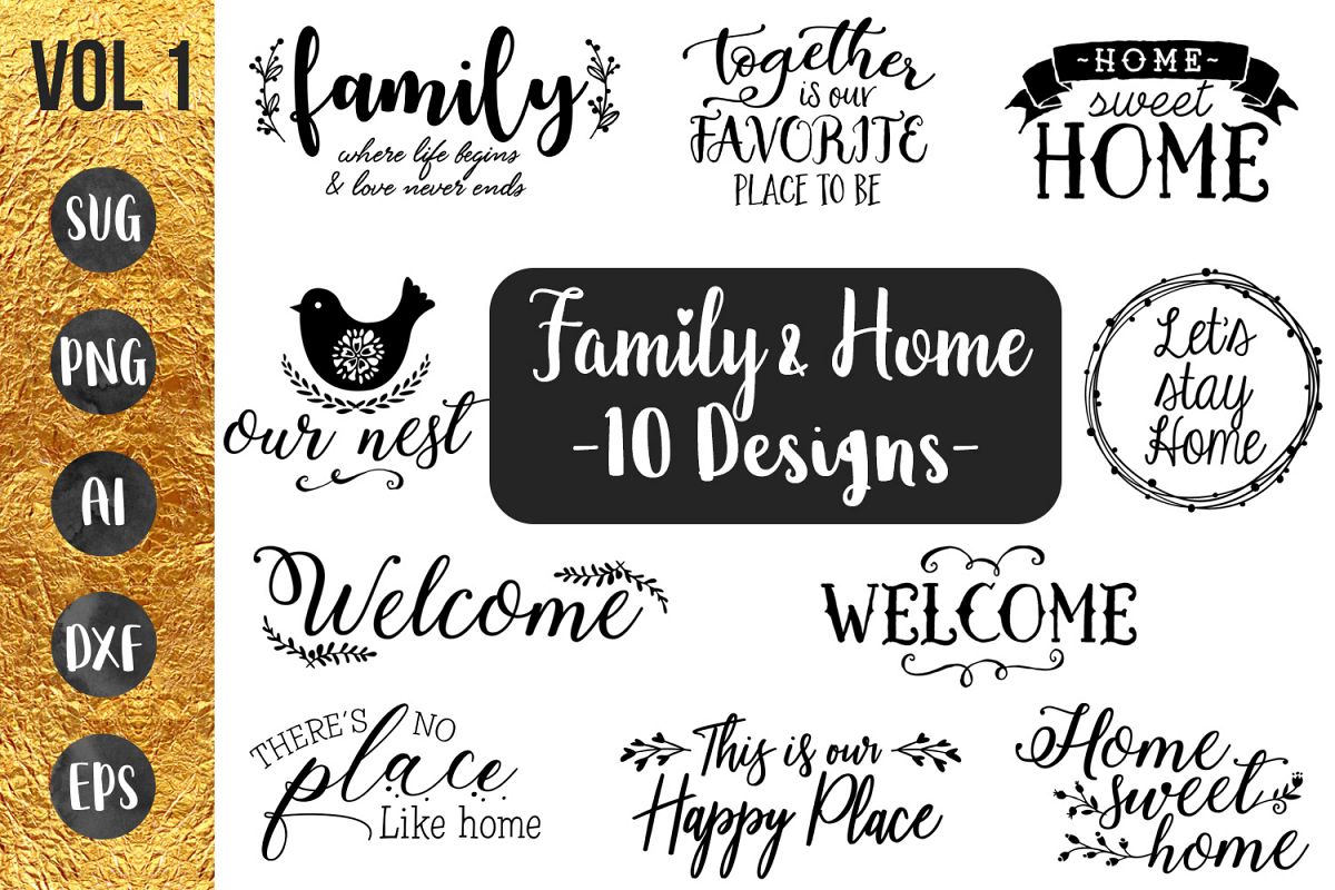 FAMILY & HOME- 10 designs - svg cut files Cricut Silhouette example image 1