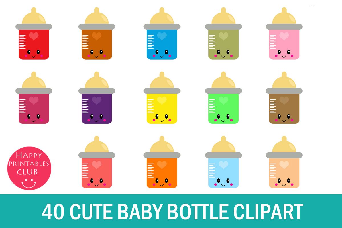 40 Cute Baby Bottle Clipart- Kawaii Baby Bottle Clipart Set example image 1