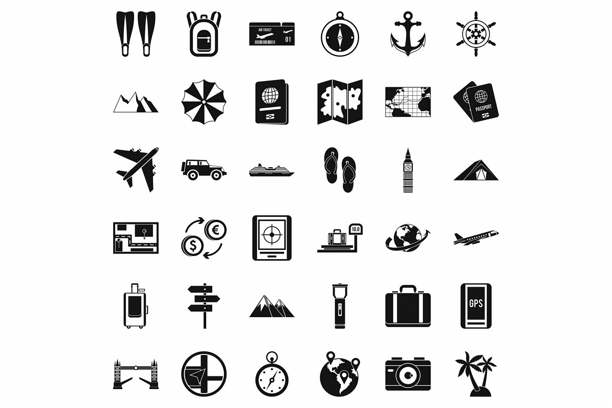 Travelling icons set, simple style example image 1
