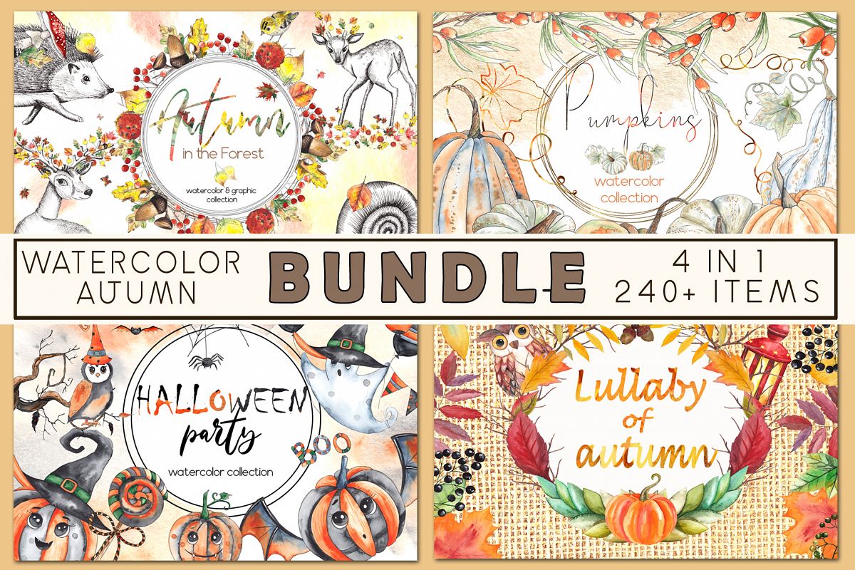 Watercolor autumn BUNDLE example image 1