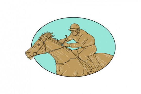 Jockey Horse Racing Oval Drawing example image 1