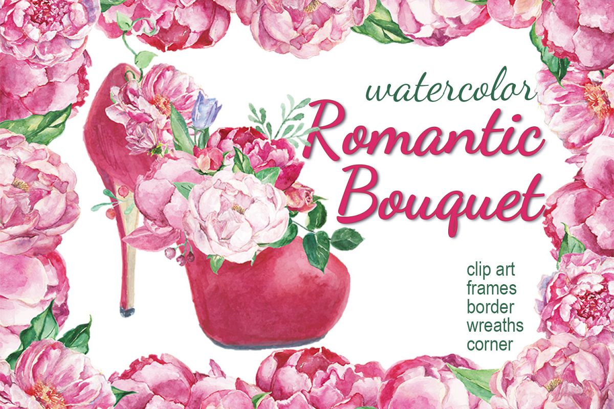 Watercolor Romantic Bouquet clip art example image 1