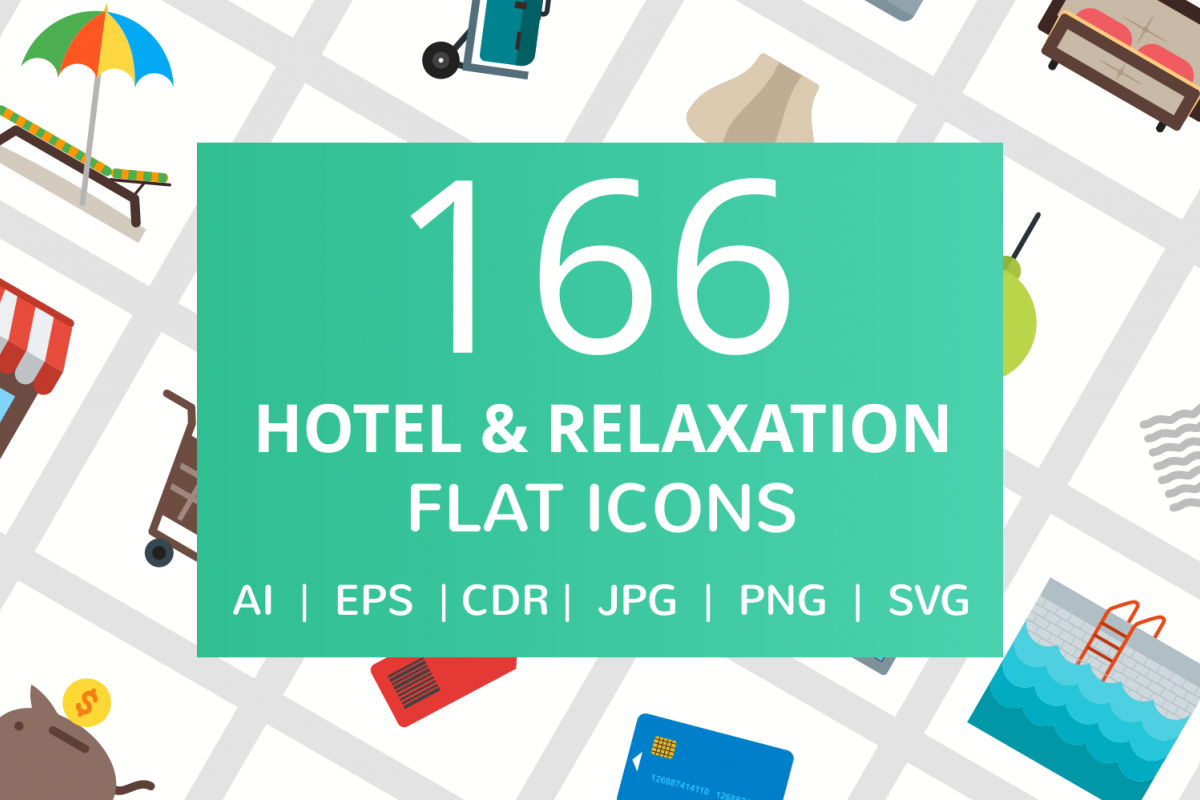 166 Hotel & Relaxation Flat Icons example image 1