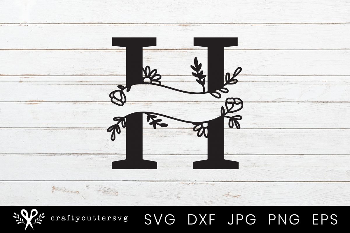 Download H Split Monogram Letter Handdrawn Botanical Flower Leaves (356474) | Cut Files | Design Bundles