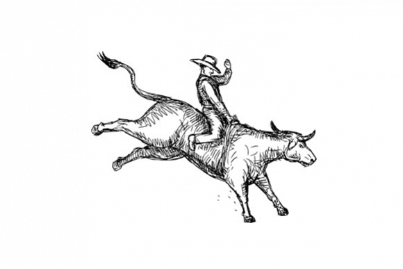 Bull Riding Rodeo Cowboy Drawing example image 1