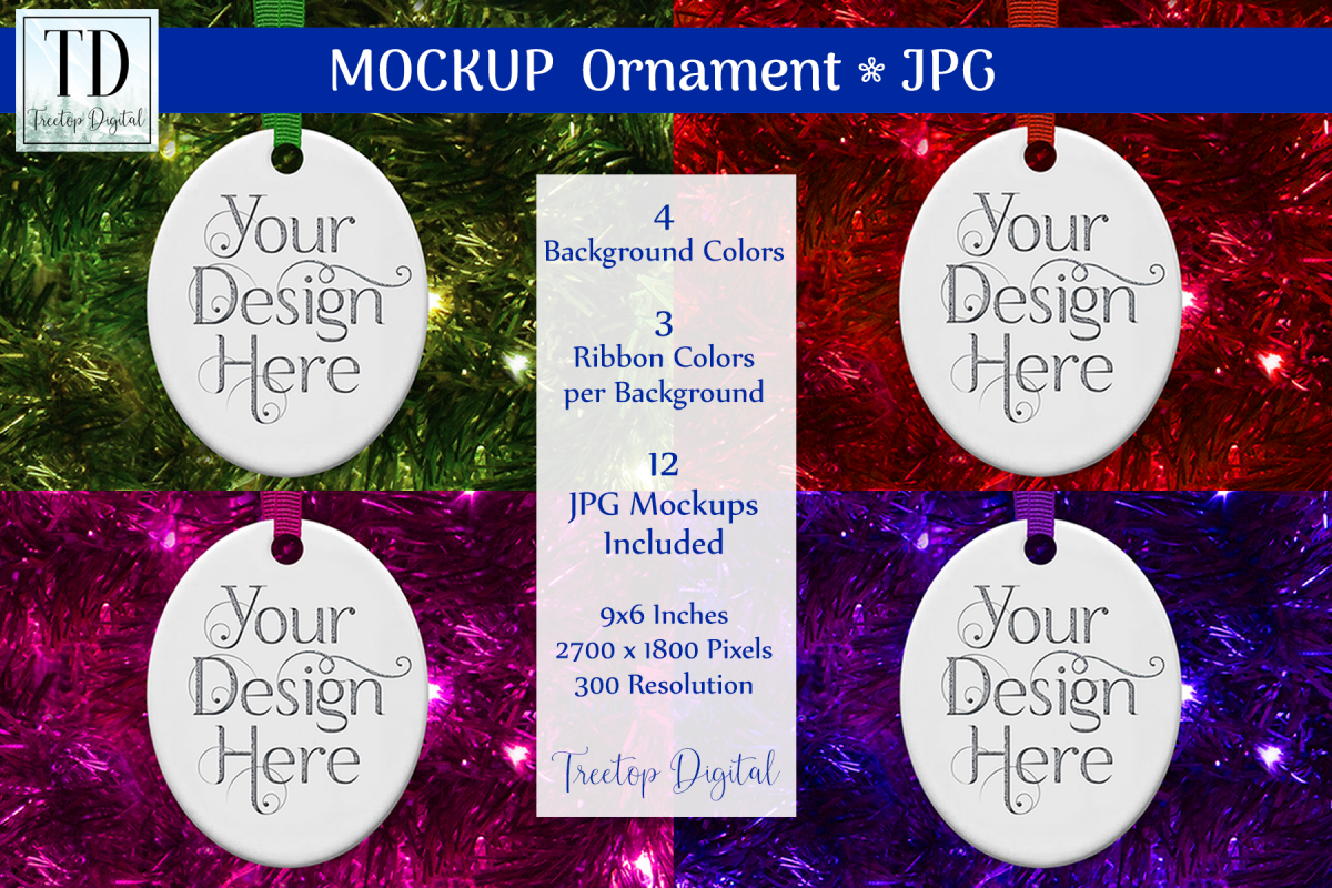 Oval Christmas Ornament Mockup, Bauble Holiday Mock- Up, JPG example image 1