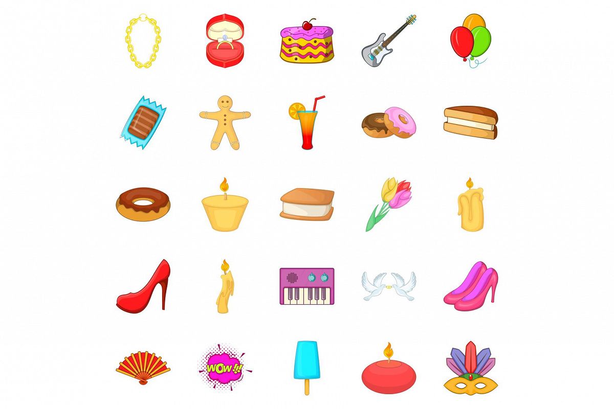 Outing icons set, cartoon style example image 1