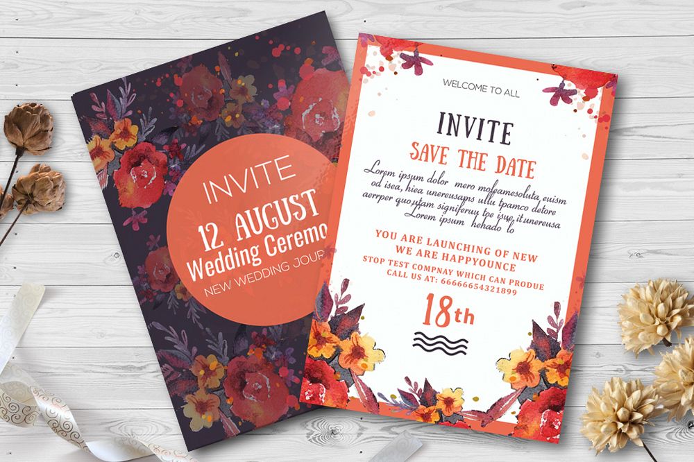 Double Sided Floral Wedding Invites example image 1