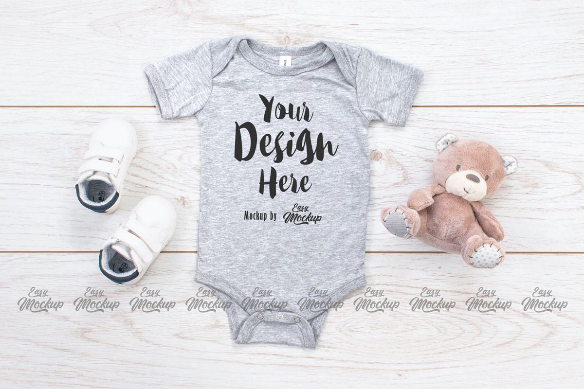 Athletic Heather Bella Canvas 100B MockUp One Piece Flat Lay example image 1