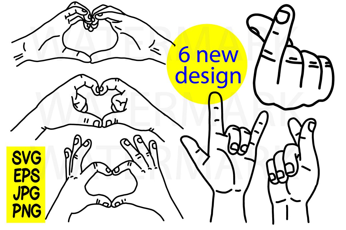 Bundle Love Hand Sign - Six Design - SVG-EPS-JPG-PNG example image 1