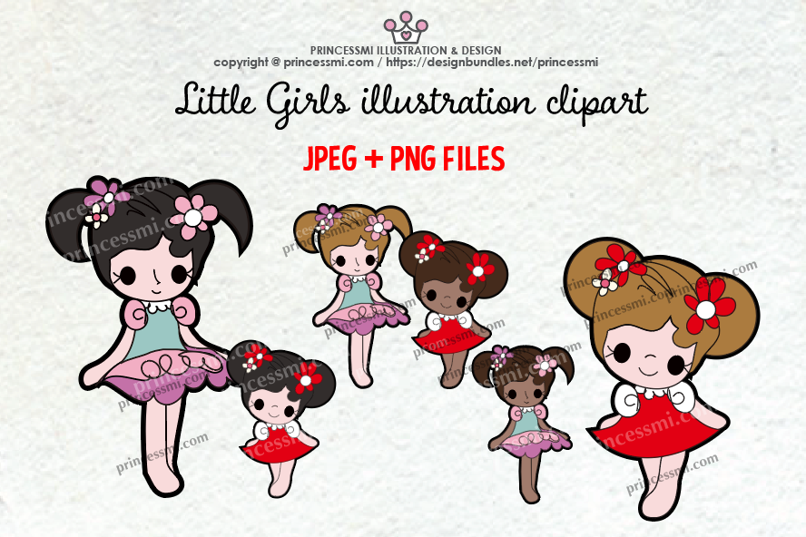 Little Girls illustration clipart set example image 1
