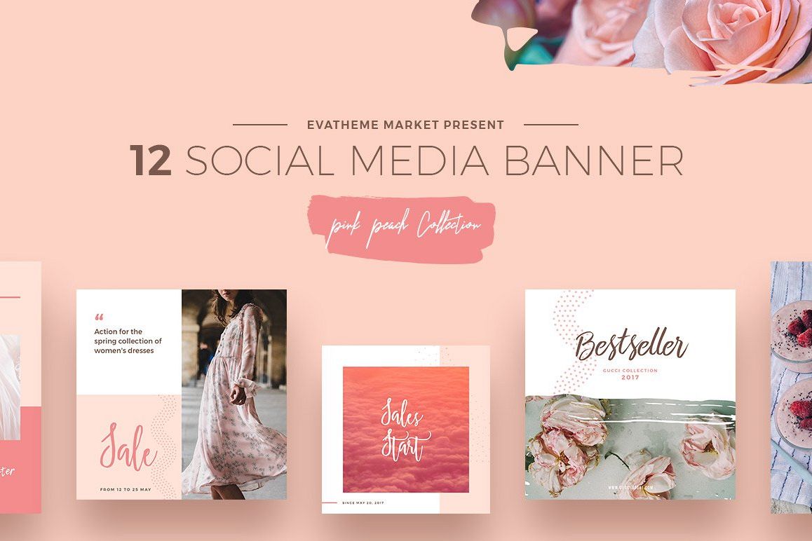 Pink Peach Social Media Designs example image 1