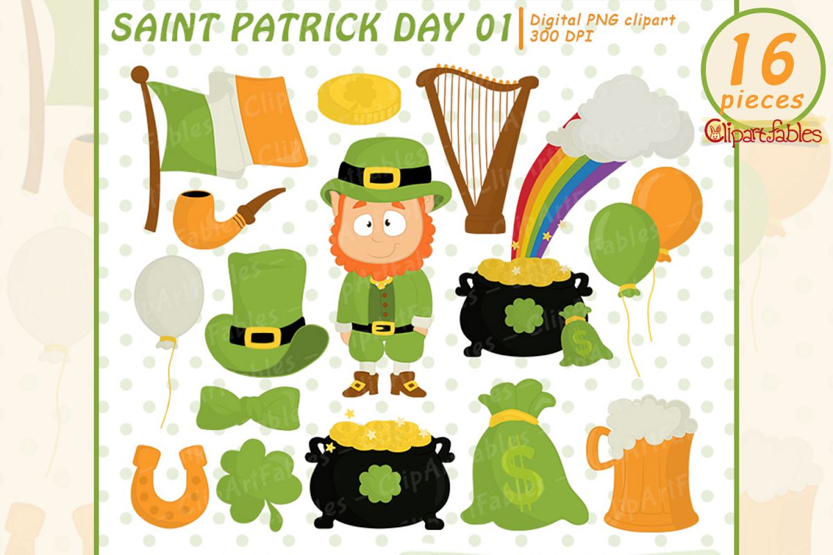 St. Patrick's Day Clipart, Leprechaun and Shamrock design example image 1