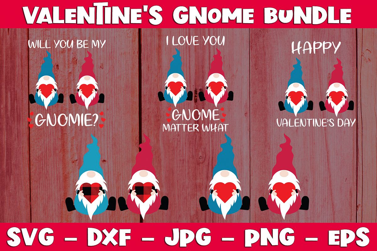Valentine Gnome Bundle SVG PNG Valentine's Day Gnome Bundle example image 1