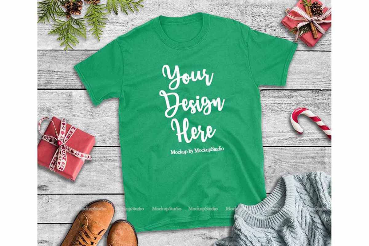 Download Christmas Irish Green Shirt Mockup Gildan 64000 Flat Lay ...