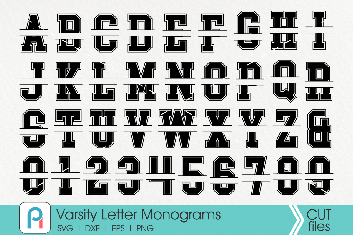 Varsity Font Svg, Varsity Letter Monogram Svg, Split Letter example image 1