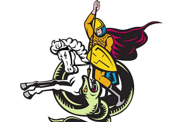 knight riding horse fighting dragon snake example image 1