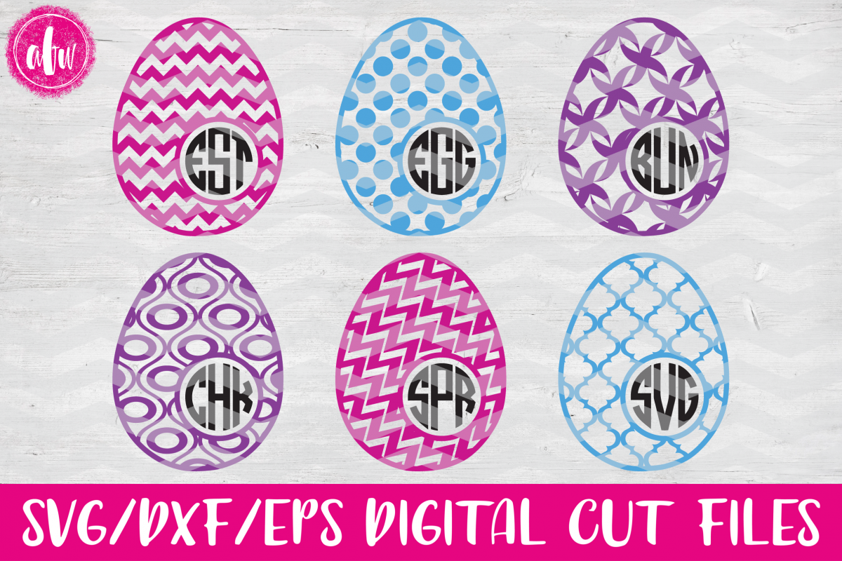 Monogram Pattern Easter Eggs Set - SVG, DXF, EPS Cut Files example image 1