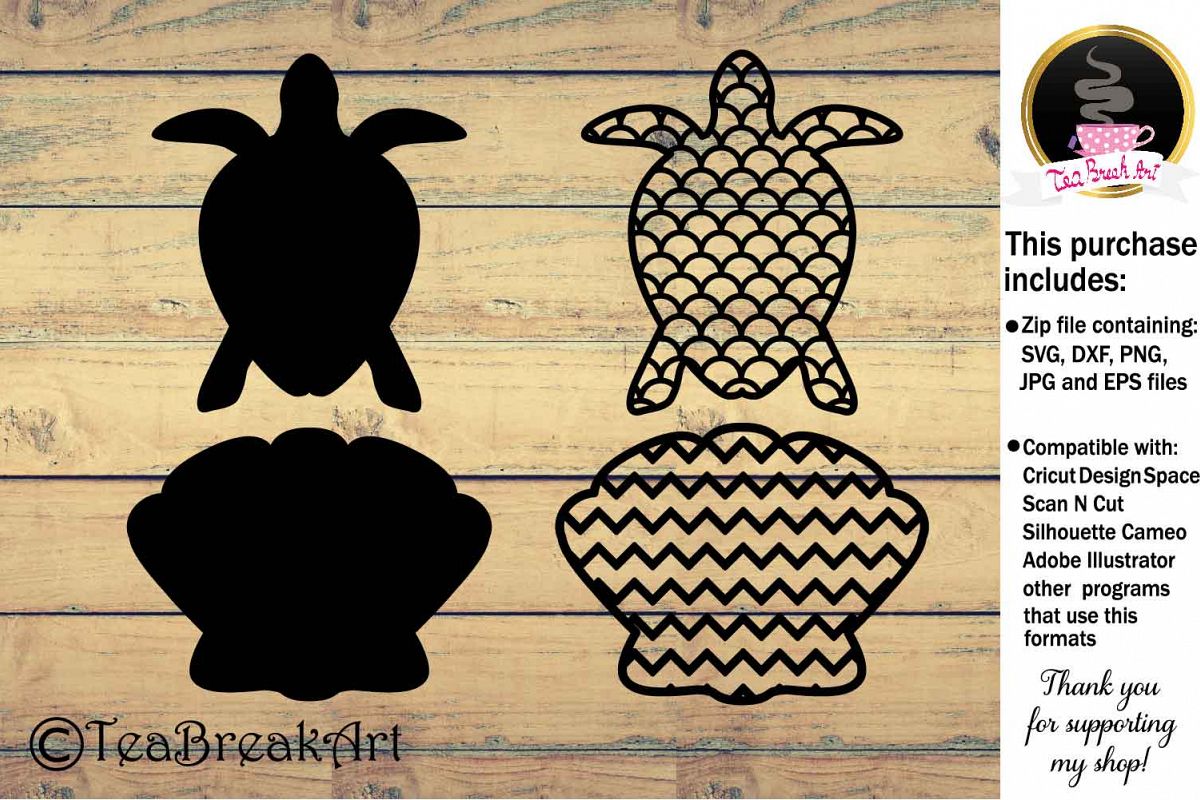 Turtle and shell Sea Animals Cutting Files 900C example image 1