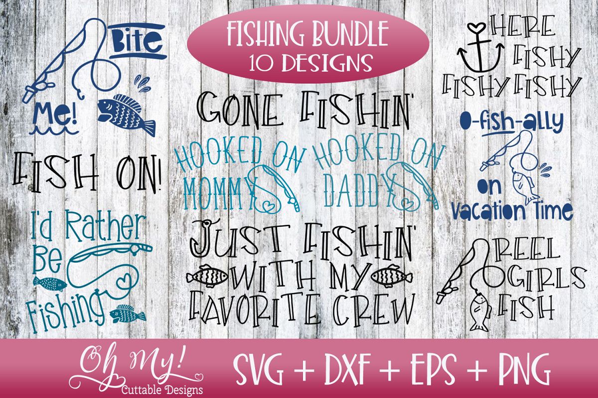 Fishing Bundle - 10 DESIGNS - SVG DXF EPS PNG Cutting Files example image 1