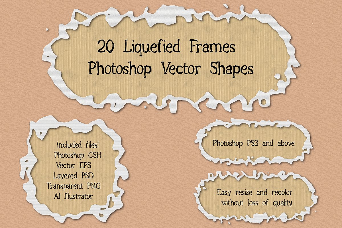 20 Liquefied Frame Vector Photoshop Shapes Set example image 1