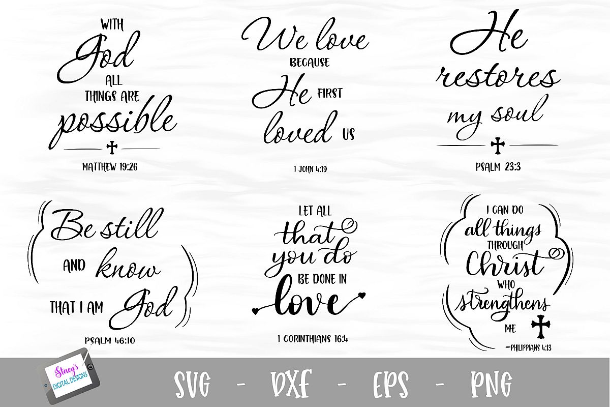 Christian SVG Bundle - 6 Bible Verse Designs example image 1