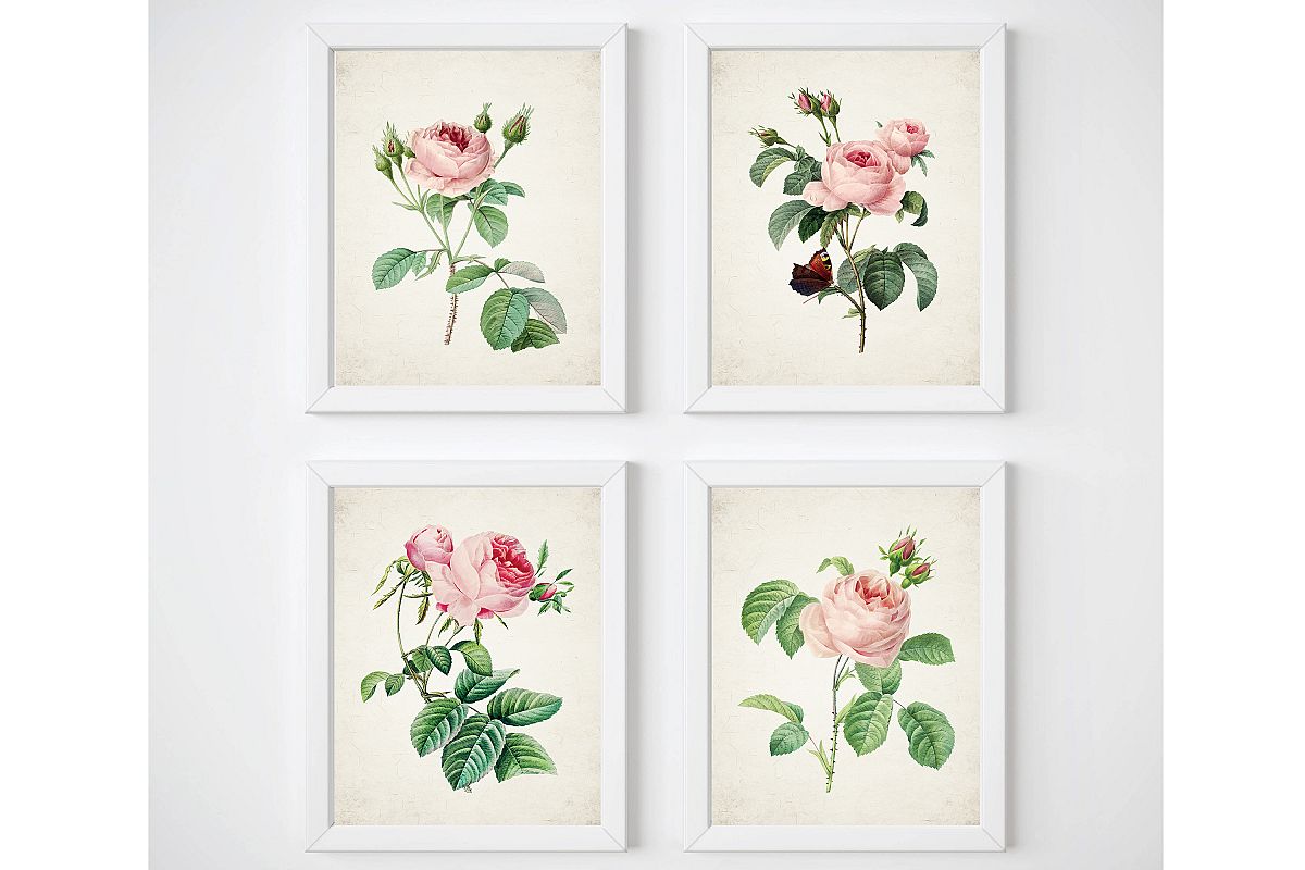Vintage Rose Wall Decor, Flower Print Set, Gallery Wall Art example image 1