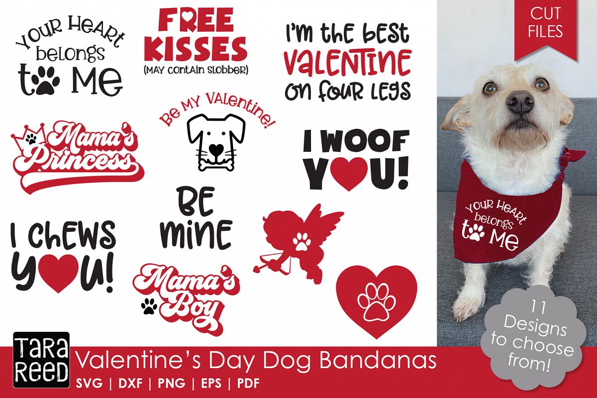 Valentines Day Dog Bandanas - Dog SVG and Cut Files
