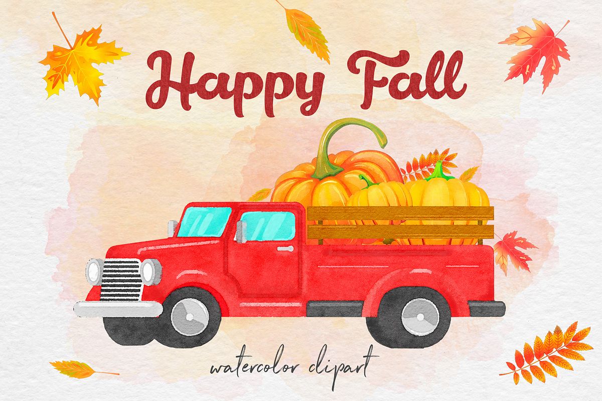 Watercolor Pumpkin Truck example image 1