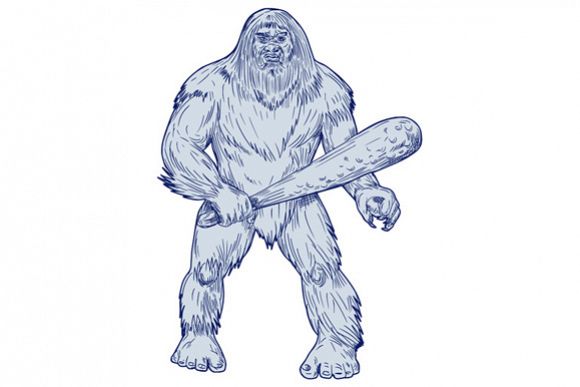 Bigfoot Holding Club Standing Drawing example image 1