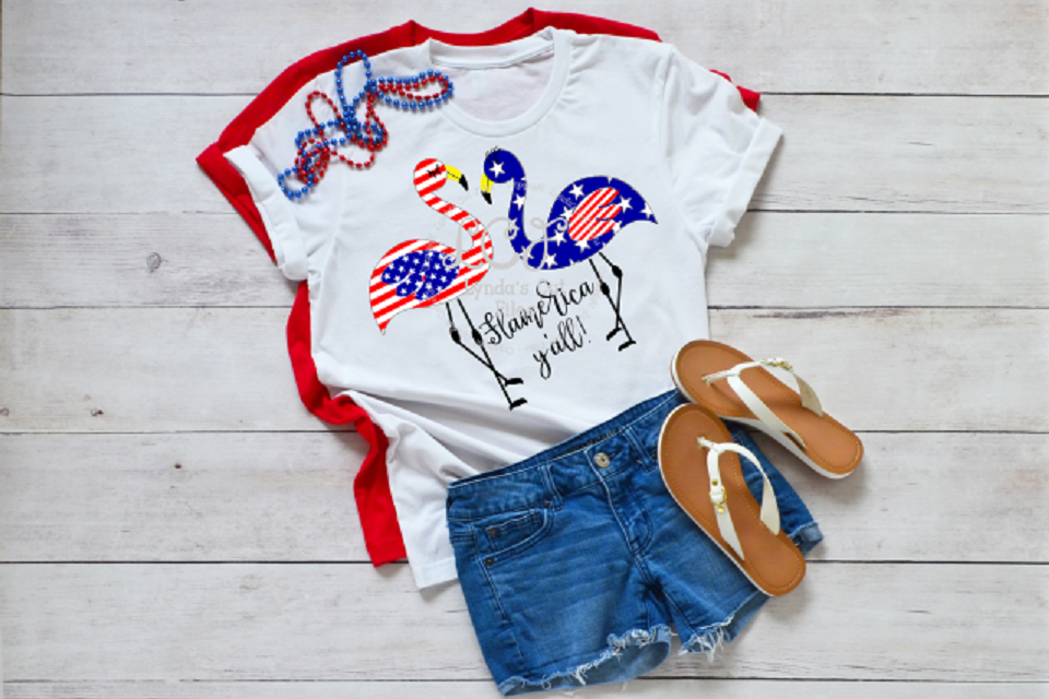 Flamerica Y'all//Flamingo//Summer//SVG//DXF//EPS example image 1