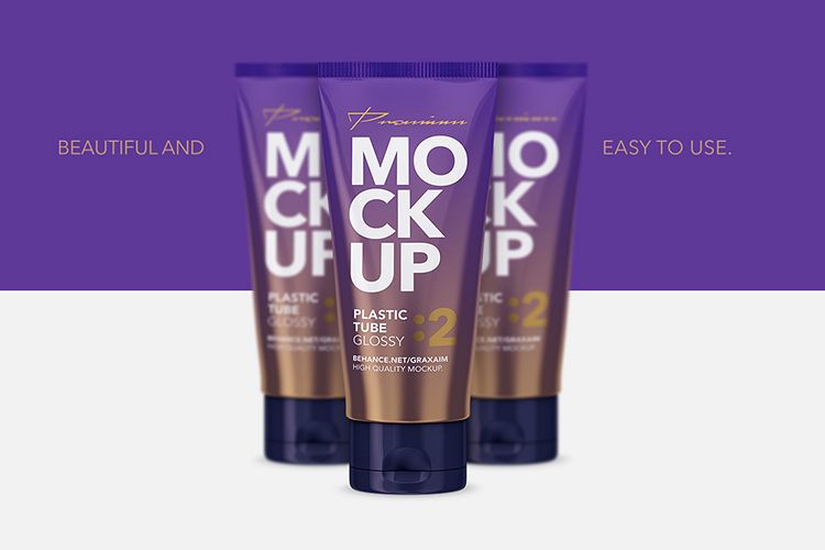 Glossy Plastic Cosmetic Tube Mockup - Front View - 02 example image 1