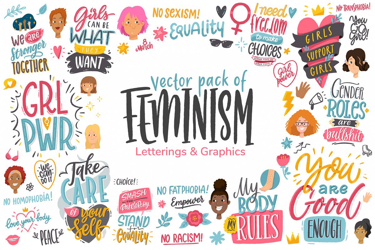 Feminism, vector letterings and graphics example image 1