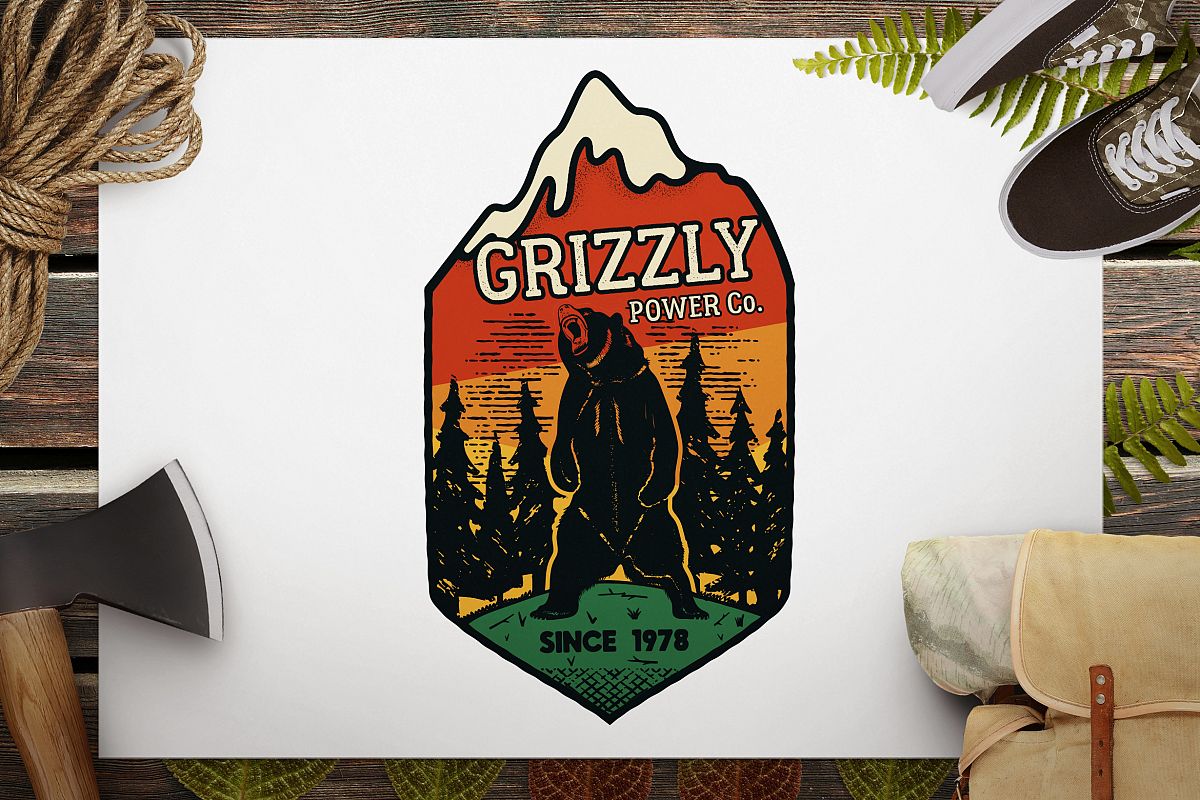 Wild Animal Retro SVG Logo / Camping Bear Badge / Patch example image 1