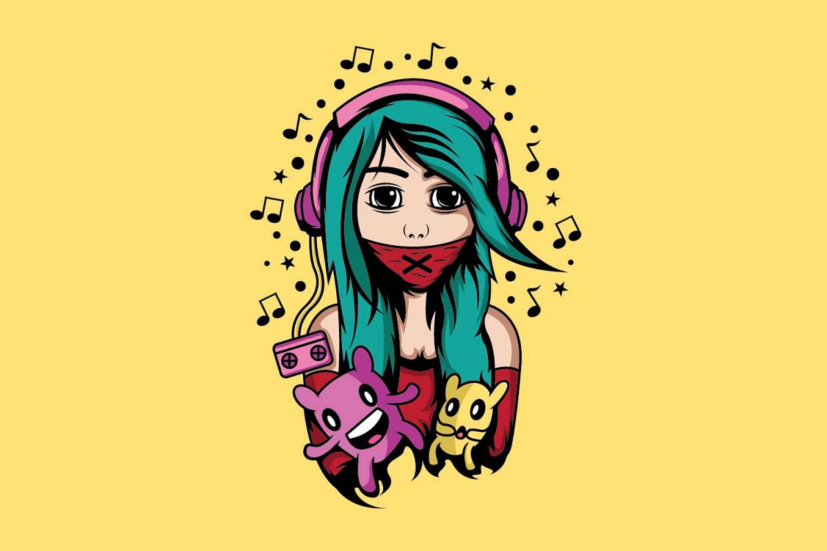 Girl with headphone design template example image 1