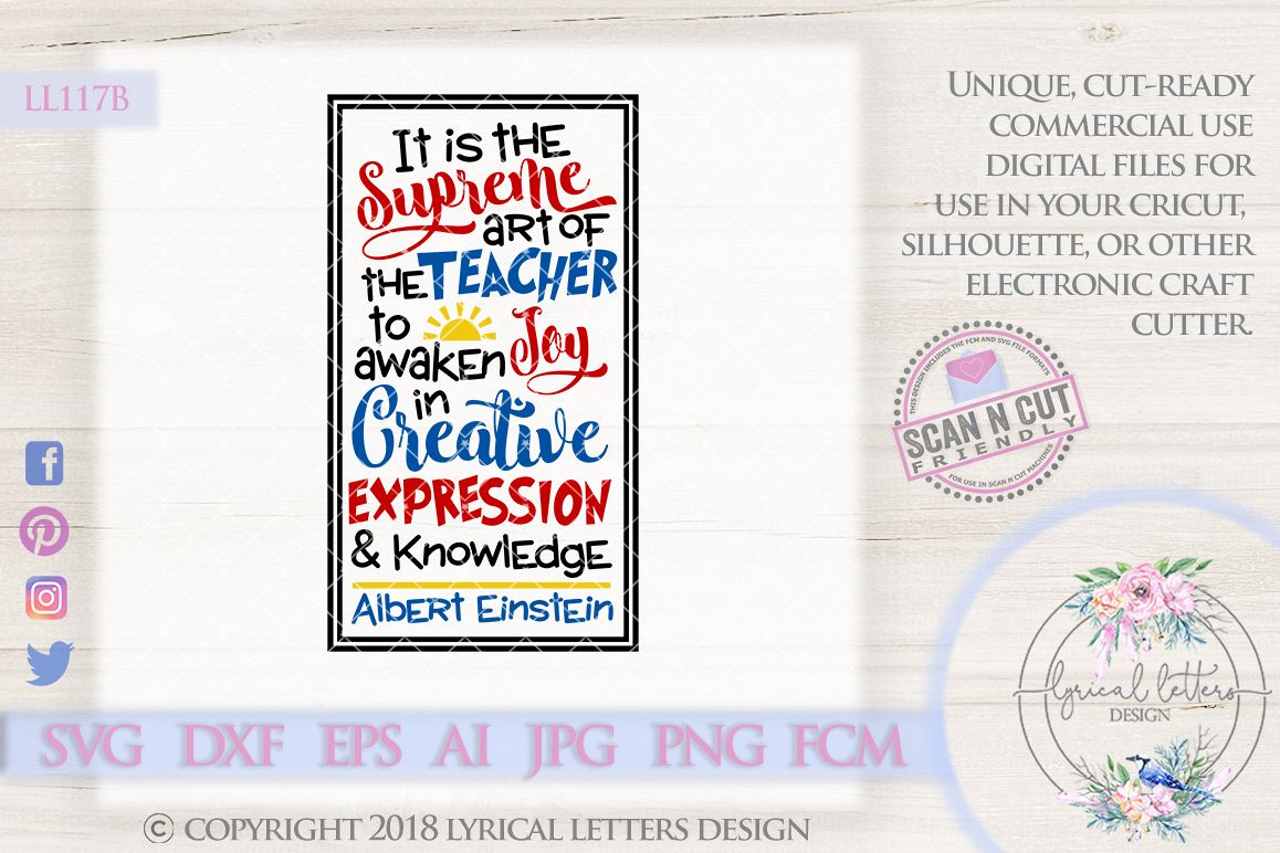 Albert Einstein Teacher Quote SVG Cutting File LL117B example image 1