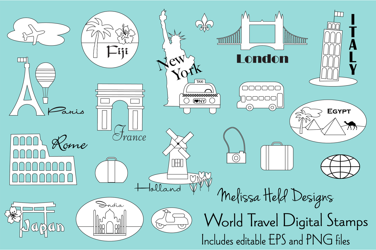 World Travel Digital Stamps Clipart example image 1
