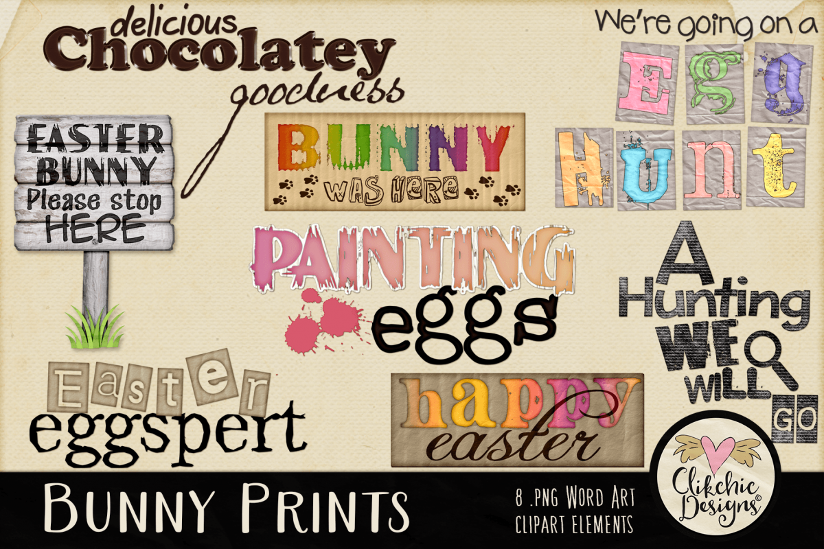 Easter Clipart - Bunny Prints Word Art Spring Clipart example image 1