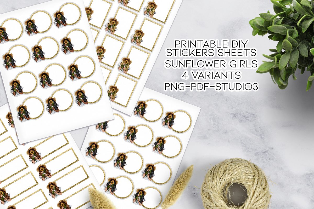 Sunflower Girl Printable Stickers Template example image 1
