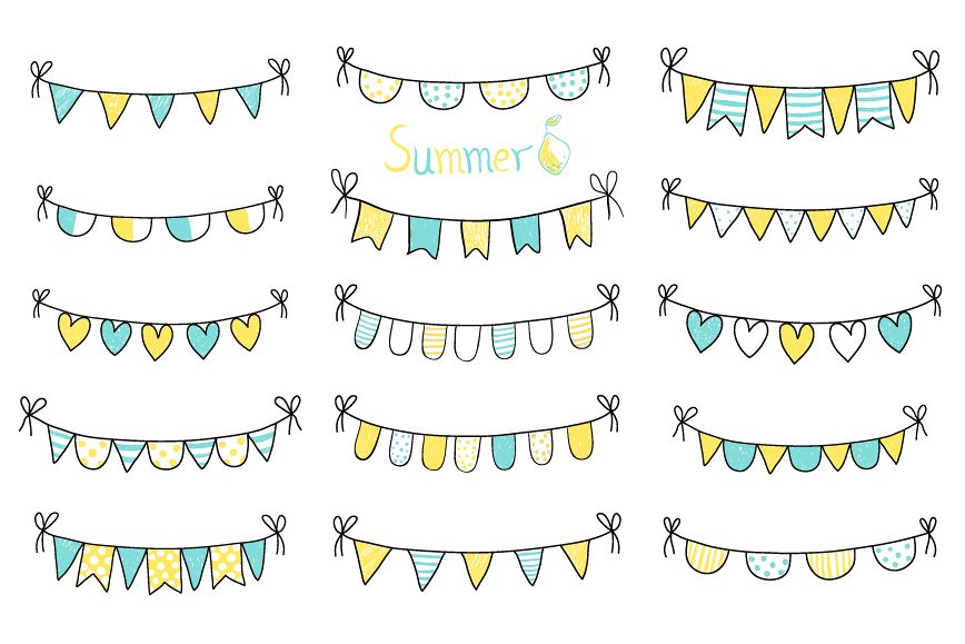 Cute hand drawn summer bunting clip art set, Birthday party bunting example image 1