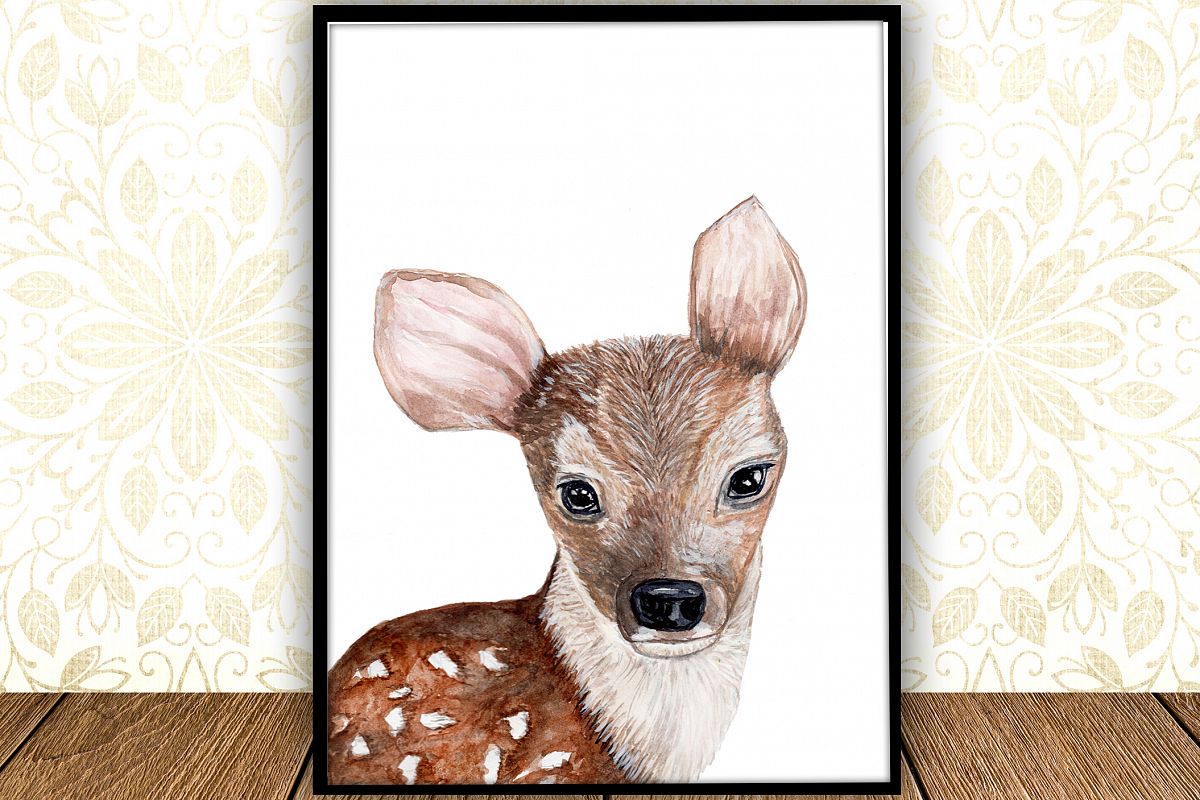 Baby Deer digital print, Forest Animal Print,Woodland animal example image 1